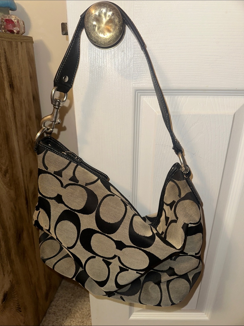 Canvas Shoulder Hobo Bag in Black and Tan